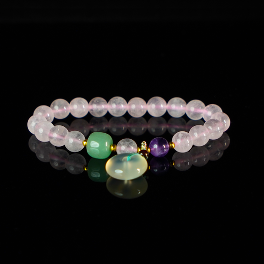 Tranquil Rose Quartz Bracelet with White Jade Safety Clasp Pendant