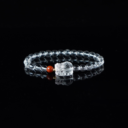 Transparent Pixiu Bracelet with Small Cinnabar Beads