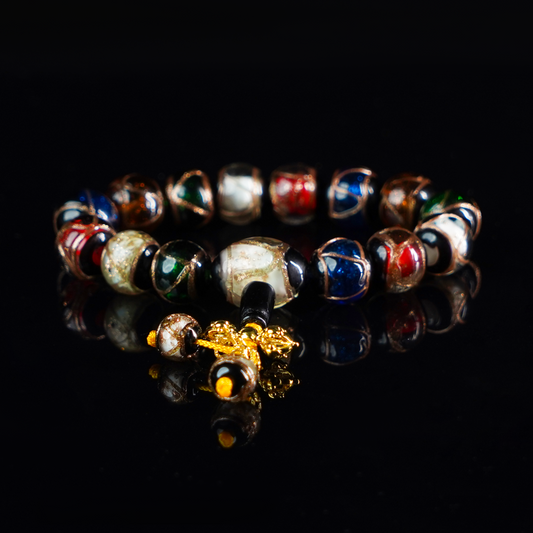 Yonghe Temple bracelet with incense ash, ceramic glaze, porcelain gold foil.