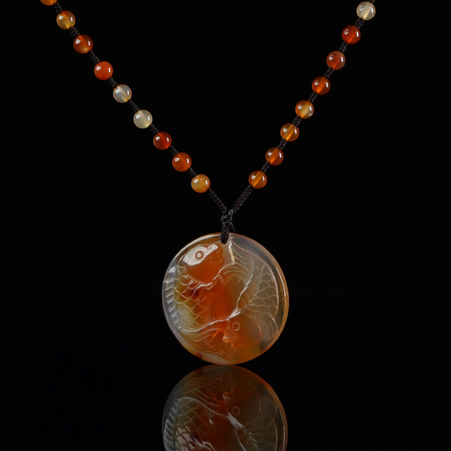 Vividly Carved Carp Relief Agate Pendant